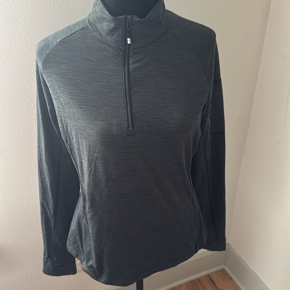 Obermeyer heather gray long sleeves 1/2 zip mock neck basic performance top Sz L - Picture 3 of 10